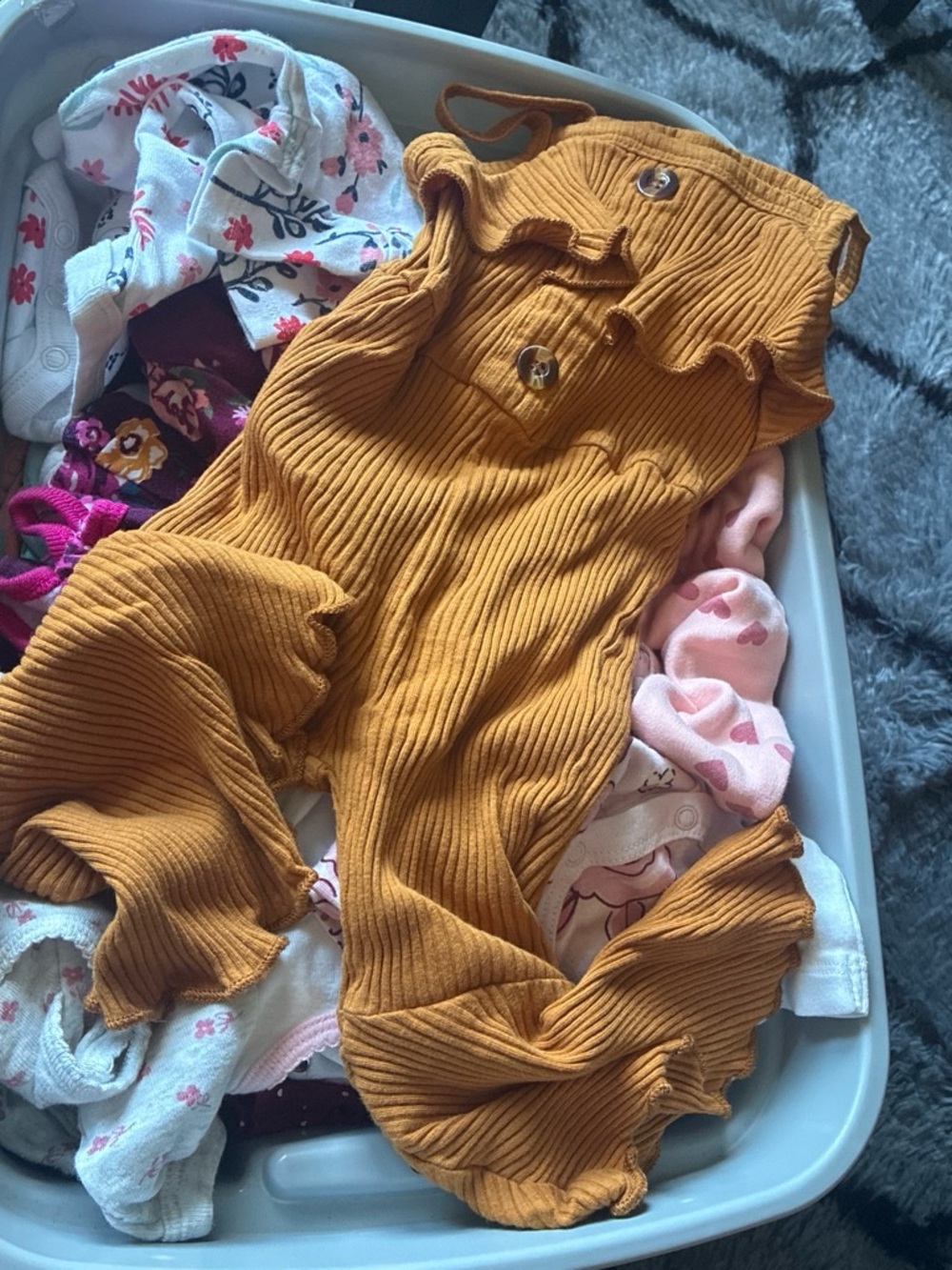 Carter's Mustard Ribbed Jumpsuit with Ruffle Trim